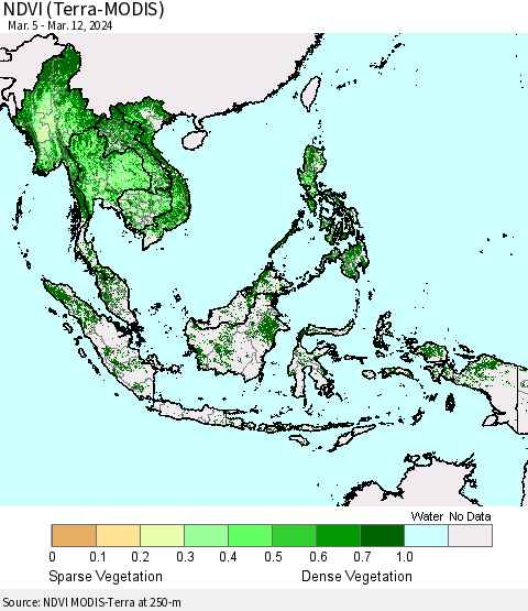 South East Asia NDVI (Terra-MODIS) Thematic Map For 3/5/2024 - 3/12/2024