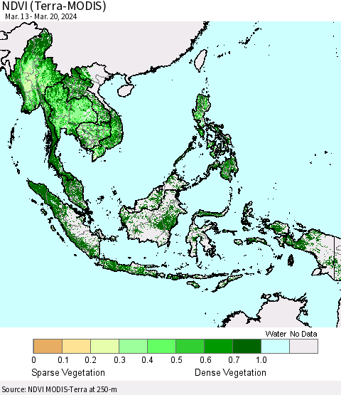 South East Asia NDVI (Terra-MODIS) Thematic Map For 3/13/2024 - 3/20/2024