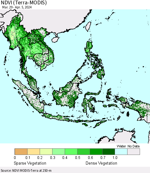 South East Asia NDVI (Terra-MODIS) Thematic Map For 3/29/2024 - 4/5/2024