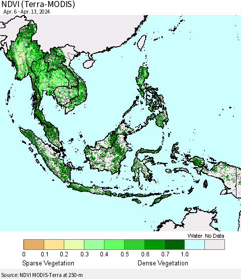 South East Asia NDVI (Terra-MODIS) Thematic Map For 4/6/2024 - 4/13/2024