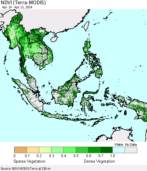 South East Asia NDVI (Terra-MODIS) Thematic Map For 4/14/2024 - 4/21/2024