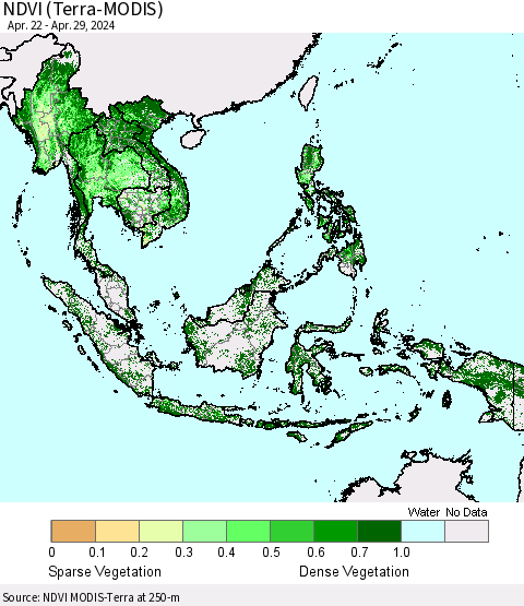 South East Asia NDVI (Terra-MODIS) Thematic Map For 4/22/2024 - 4/29/2024