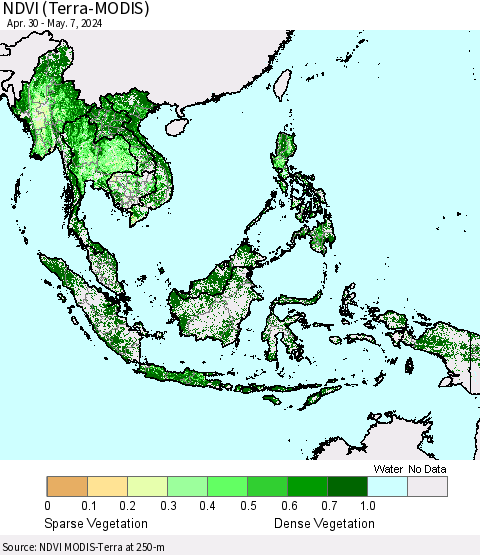 South East Asia NDVI (Terra-MODIS) Thematic Map For 4/30/2024 - 5/7/2024
