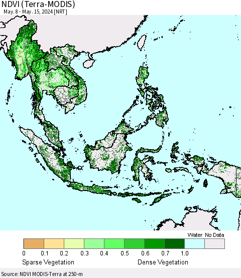 South East Asia NDVI (Terra-MODIS) Thematic Map For 5/8/2024 - 5/15/2024
