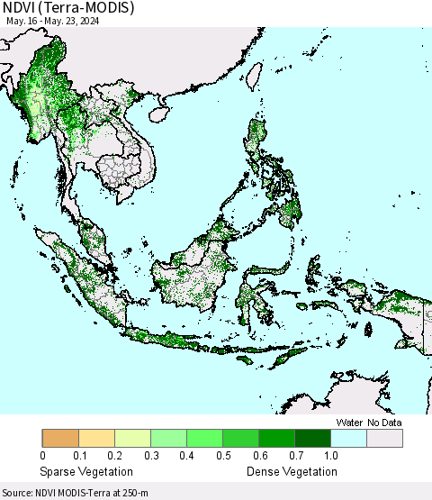 South East Asia NDVI (Terra-MODIS) Thematic Map For 5/16/2024 - 5/23/2024