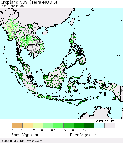 South East Asia Cropland NDVI (Terra-MODIS) Thematic Map For 4/7/2021 - 4/14/2021