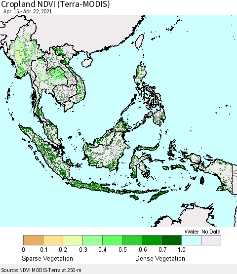 South East Asia Cropland NDVI (Terra-MODIS) Thematic Map For 4/15/2021 - 4/22/2021