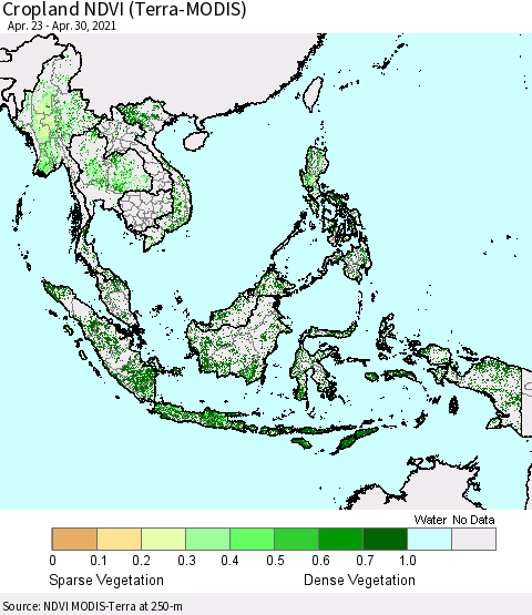 South East Asia Cropland NDVI (Terra-MODIS) Thematic Map For 4/23/2021 - 4/30/2021