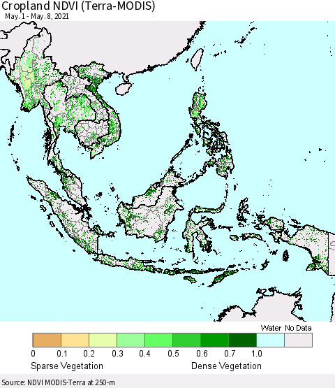 South East Asia Cropland NDVI (Terra-MODIS) Thematic Map For 5/1/2021 - 5/8/2021