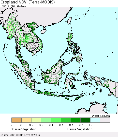 South East Asia Cropland NDVI (Terra-MODIS) Thematic Map For 5/9/2021 - 5/16/2021