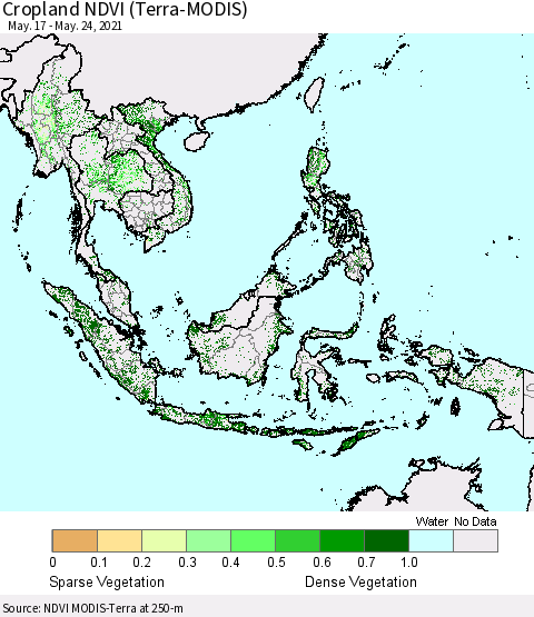 South East Asia Cropland NDVI (Terra-MODIS) Thematic Map For 5/17/2021 - 5/24/2021
