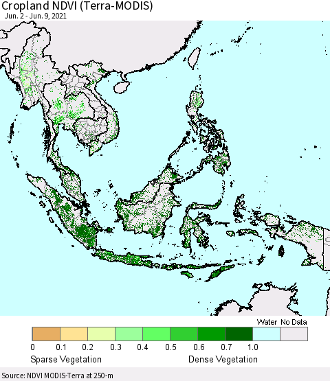 South East Asia Cropland NDVI (Terra-MODIS) Thematic Map For 6/2/2021 - 6/9/2021