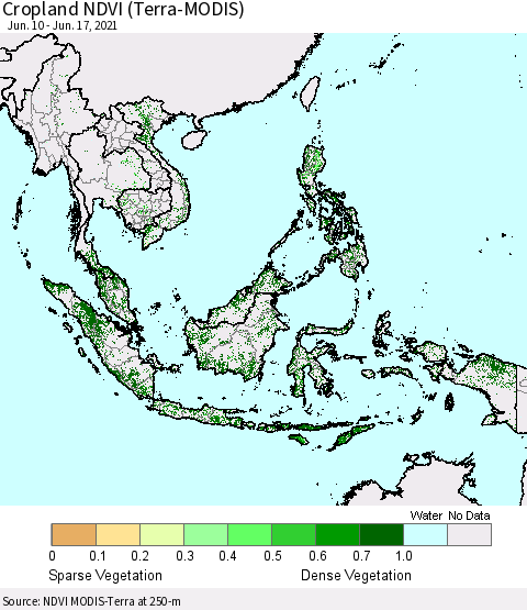 South East Asia Cropland NDVI (Terra-MODIS) Thematic Map For 6/10/2021 - 6/17/2021