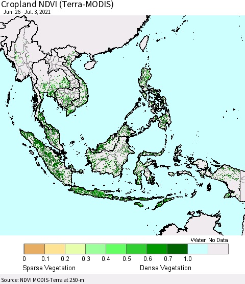 South East Asia Cropland NDVI (Terra-MODIS) Thematic Map For 6/26/2021 - 7/3/2021