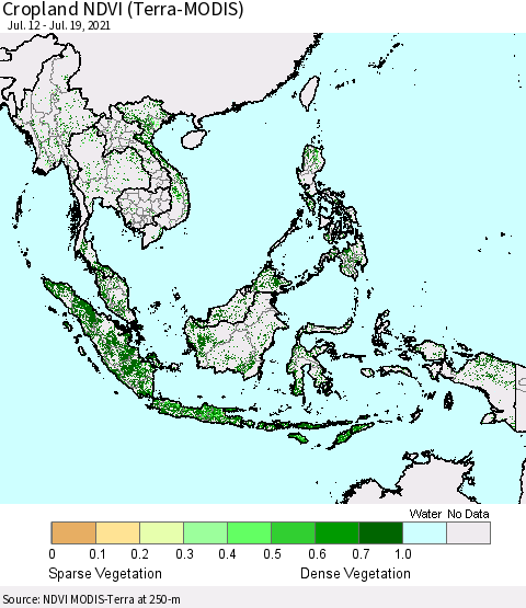 South East Asia Cropland NDVI (Terra-MODIS) Thematic Map For 7/12/2021 - 7/19/2021