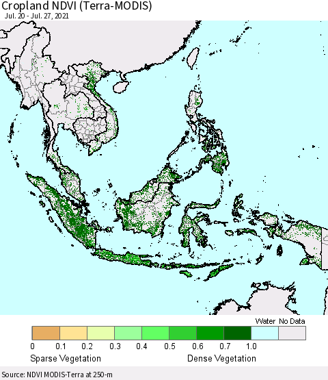 South East Asia Cropland NDVI (Terra-MODIS) Thematic Map For 7/20/2021 - 7/27/2021
