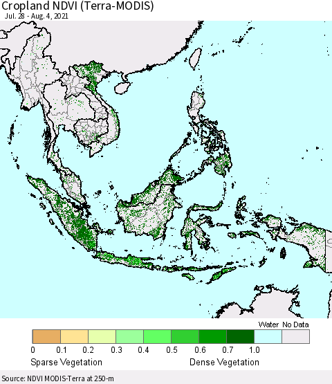 South East Asia Cropland NDVI (Terra-MODIS) Thematic Map For 7/28/2021 - 8/4/2021