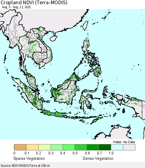 South East Asia Cropland NDVI (Terra-MODIS) Thematic Map For 8/5/2021 - 8/12/2021