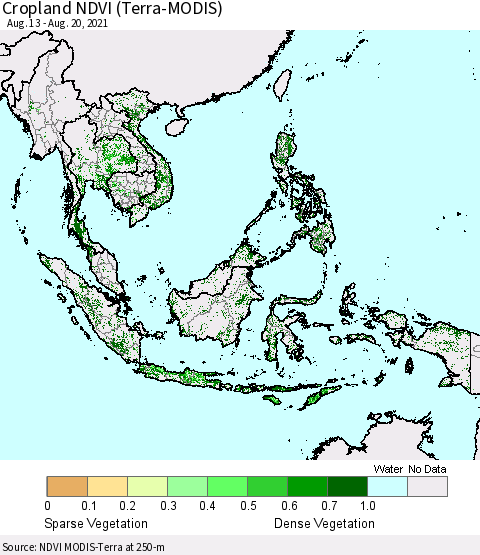 South East Asia Cropland NDVI (Terra-MODIS) Thematic Map For 8/13/2021 - 8/20/2021