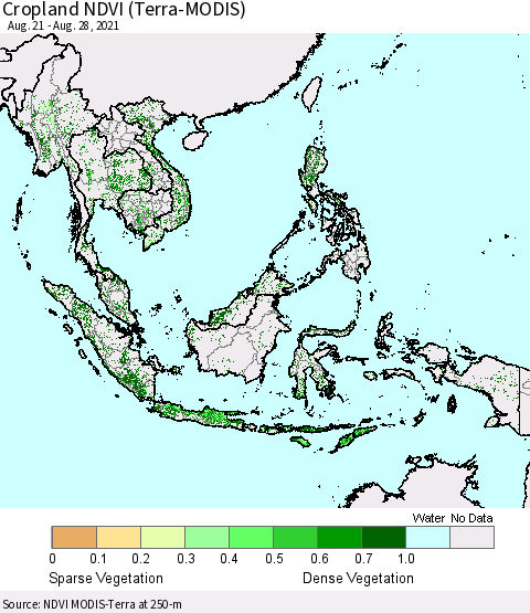 South East Asia Cropland NDVI (Terra-MODIS) Thematic Map For 8/21/2021 - 8/28/2021