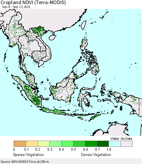 South East Asia Cropland NDVI (Terra-MODIS) Thematic Map For 9/6/2021 - 9/13/2021