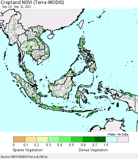 South East Asia Cropland NDVI (Terra-MODIS) Thematic Map For 9/14/2021 - 9/21/2021