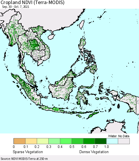 South East Asia Cropland NDVI (Terra-MODIS) Thematic Map For 9/30/2021 - 10/7/2021