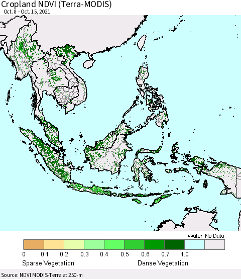 South East Asia Cropland NDVI (Terra-MODIS) Thematic Map For 10/8/2021 - 10/15/2021