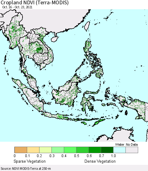 South East Asia Cropland NDVI (Terra-MODIS) Thematic Map For 10/16/2021 - 10/23/2021