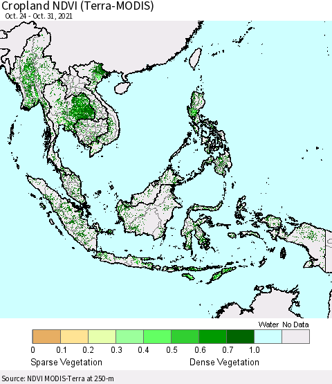 South East Asia Cropland NDVI (Terra-MODIS) Thematic Map For 10/24/2021 - 10/31/2021