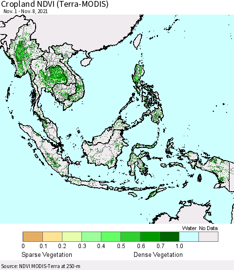 South East Asia Cropland NDVI (Terra-MODIS) Thematic Map For 11/1/2021 - 11/8/2021