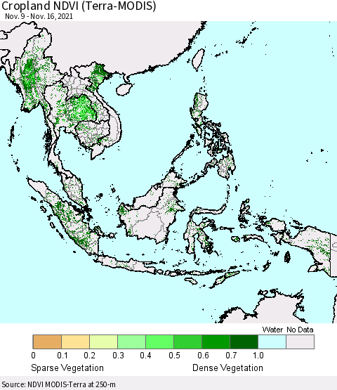 South East Asia Cropland NDVI (Terra-MODIS) Thematic Map For 11/9/2021 - 11/16/2021