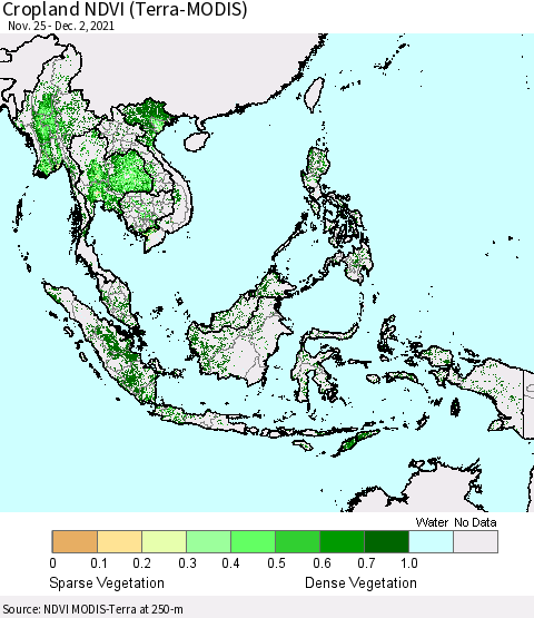 South East Asia Cropland NDVI (Terra-MODIS) Thematic Map For 11/25/2021 - 12/2/2021