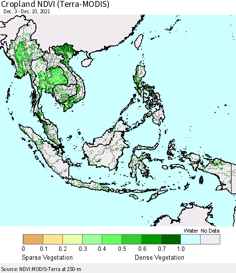 South East Asia Cropland NDVI (Terra-MODIS) Thematic Map For 12/3/2021 - 12/10/2021