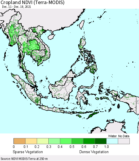 South East Asia Cropland NDVI (Terra-MODIS) Thematic Map For 12/11/2021 - 12/18/2021