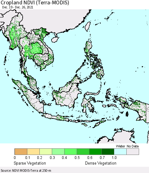 South East Asia Cropland NDVI (Terra-MODIS) Thematic Map For 12/19/2021 - 12/26/2021
