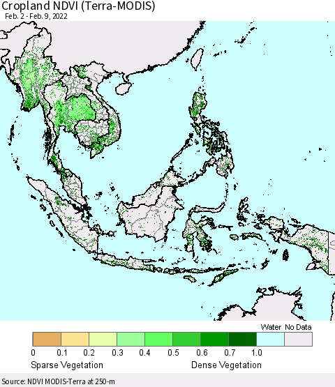 South East Asia Cropland NDVI (Terra-MODIS) Thematic Map For 2/2/2022 - 2/9/2022