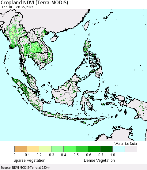 South East Asia Cropland NDVI (Terra-MODIS) Thematic Map For 2/18/2022 - 2/25/2022