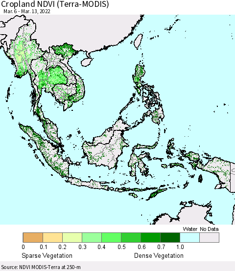 South East Asia Cropland NDVI (Terra-MODIS) Thematic Map For 3/6/2022 - 3/13/2022