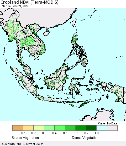 South East Asia Cropland NDVI (Terra-MODIS) Thematic Map For 3/14/2022 - 3/21/2022