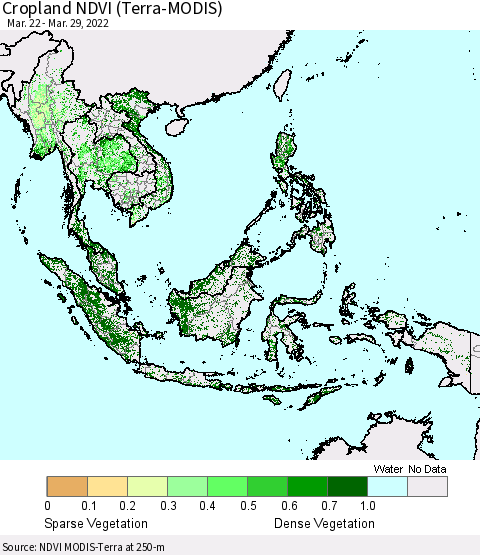 South East Asia Cropland NDVI (Terra-MODIS) Thematic Map For 3/22/2022 - 3/29/2022
