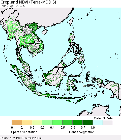 South East Asia Cropland NDVI (Terra-MODIS) Thematic Map For 4/7/2022 - 4/14/2022