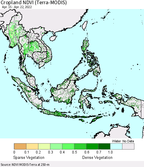 South East Asia Cropland NDVI (Terra-MODIS) Thematic Map For 4/15/2022 - 4/22/2022