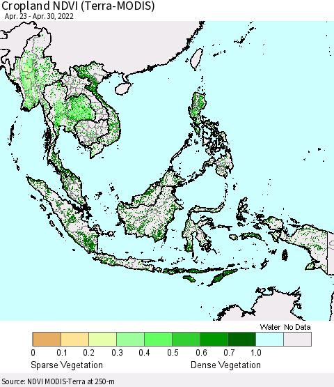 South East Asia Cropland NDVI (Terra-MODIS) Thematic Map For 4/23/2022 - 4/30/2022