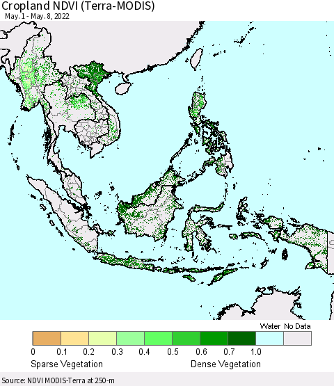 South East Asia Cropland NDVI (Terra-MODIS) Thematic Map For 5/1/2022 - 5/8/2022