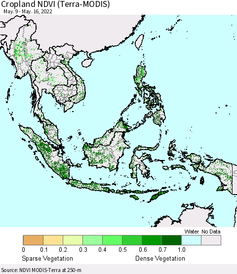 South East Asia Cropland NDVI (Terra-MODIS) Thematic Map For 5/9/2022 - 5/16/2022