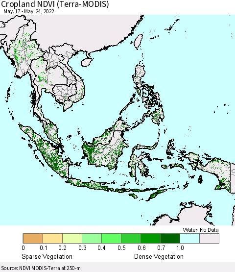 South East Asia Cropland NDVI (Terra-MODIS) Thematic Map For 5/17/2022 - 5/24/2022