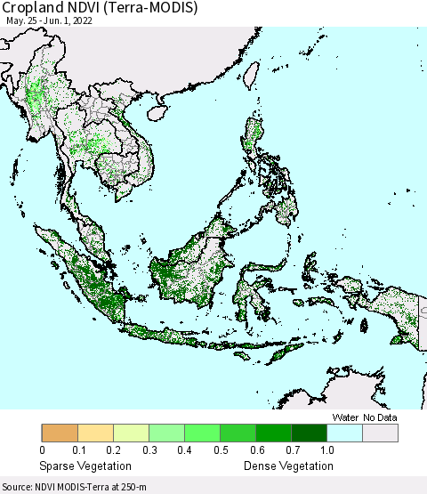 South East Asia Cropland NDVI (Terra-MODIS) Thematic Map For 5/25/2022 - 6/1/2022