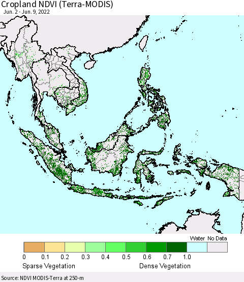 South East Asia Cropland NDVI (Terra-MODIS) Thematic Map For 6/2/2022 - 6/9/2022