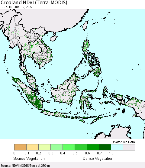 South East Asia Cropland NDVI (Terra-MODIS) Thematic Map For 6/10/2022 - 6/17/2022